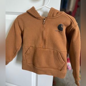 Carhartt toddler long sleeve half zipped hooded sweatshirt.